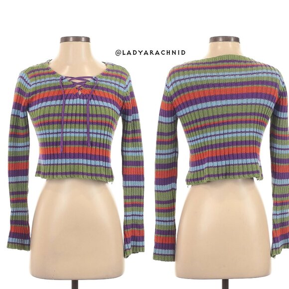 UNIF Sim striped lace up cropped sweater size XS - Picture 3 of 6